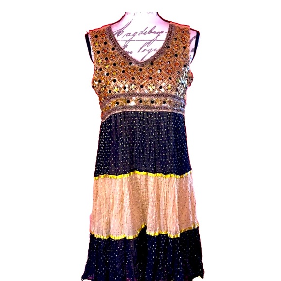 Handmade Dresses & Skirts - OOAK Handmade Embellished Metallic Boho Tier Dress